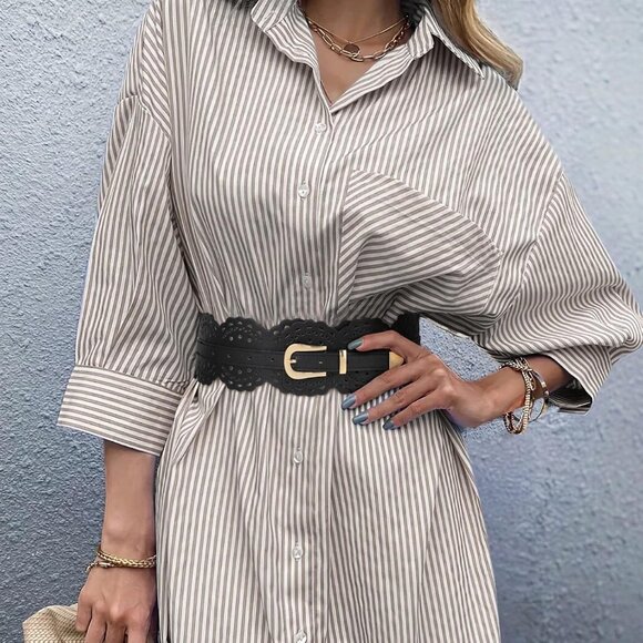 Women\'s Wide Dresses Chunky Thick Leather Waist Prong Buckle Belts Gold Black main image 6